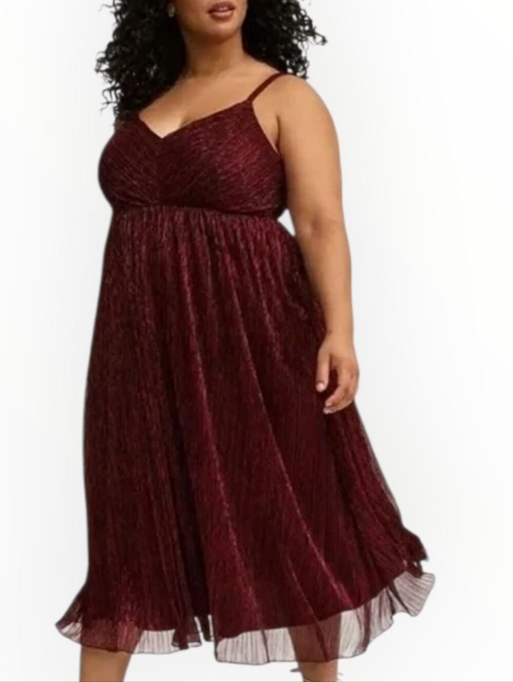 Torrid I Plus-Size Burgundy Sparkle Empire Midi Dress - Picture 1 of 7